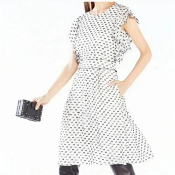 NWT BCBG Silk Blend Cocktail Dress with Ruffle Sleeves Size 10 - Picture 1 of 12